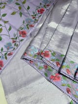 Lilac kora tissue saree with pythani inspired embroidery