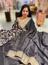 Black Pure Satin Saree with Sabhyasachi Borders SS50583