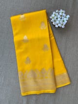 Yellow Poona Silk Saree in Monotone Look with heavy weaving borders & kaduwa woven motifs.