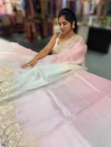 Ombre dyed Pure Organza Saree with parsi gara embroidery SS50279