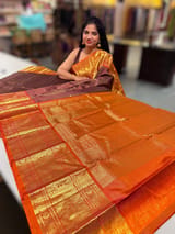 Coffee Brown & Rust Combo Vaira Oosi Checks Kanjeevaram  saree SS50604