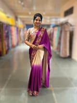 Pure Satin Ombre Dyed Saree with Petite Point Embroidered Border and blouse.