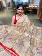 Gold Banarasi printed Tissue saree with handwork D62F058