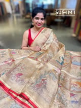 Gold Banarasi printed Tissue saree with handwork D62F058