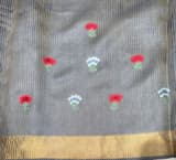 Navy Tussar Brocade Saree With Statement Red Rose Embroidery. SS50468