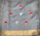 Navy Tussar Brocade Saree With Statement Red Rose Embroidery. SS50468