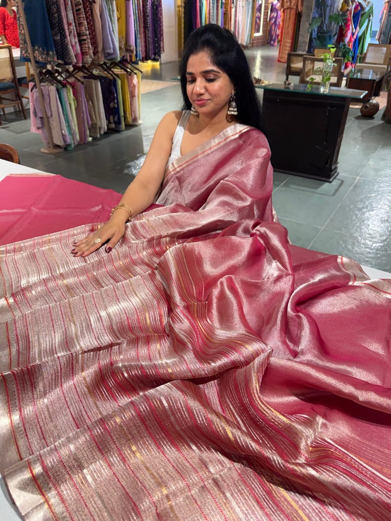 Pink Handloom Tissue Saree