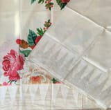 Half white Designer printed kanchi soft silk saree with temple border SS50370