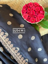 Black Banarasi Silk Saree with Handwork D62F002