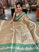 Emerald Green Banarasi Brocade Tissue with embroidery