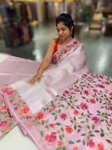Lilac Pink kora tissue saree with pythani inspired embroidery
