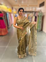 Mehendi Pure Tissue Saree with embroidered border