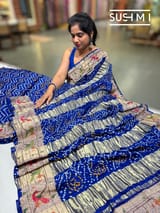 Royal Blue bandhej saree with embroidery : S62F203