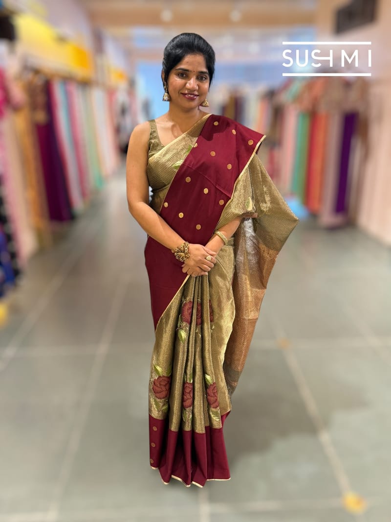 Kora tissue Saree with petite Point embroidery : S62101