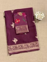 Wine Mashru Silk Saree with Paithani inspired embroidered blouse