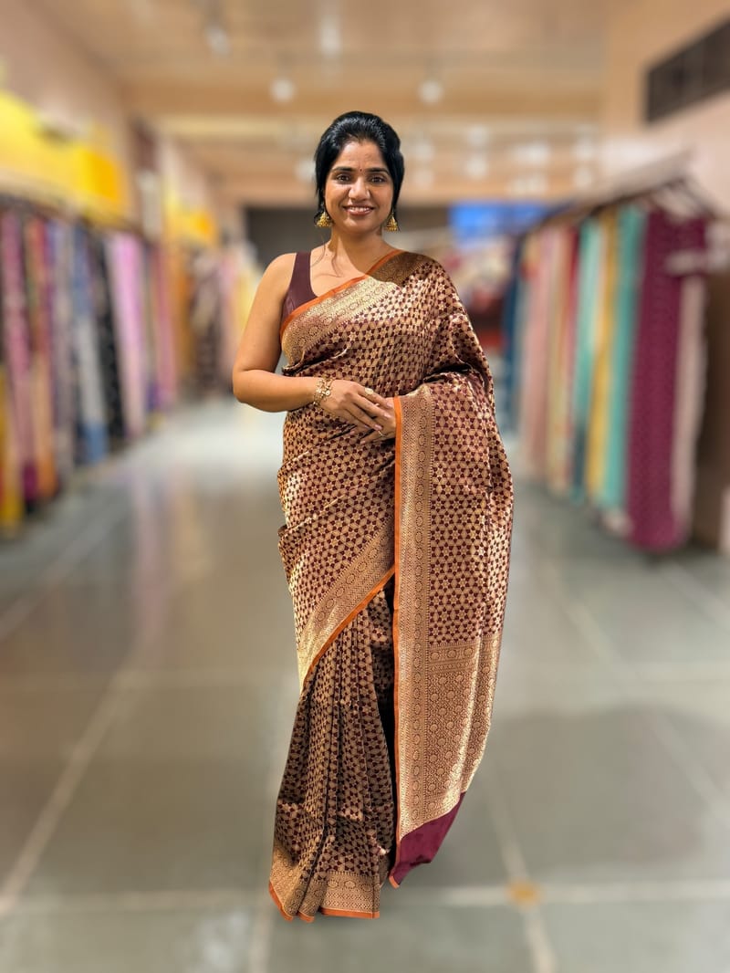 Brown Banarasi Tanchoi Silk Saree