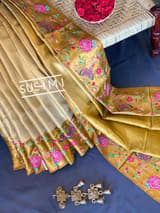 Gold Kanjeevaram Tissue Sareewith petite point embroidery : S62F086