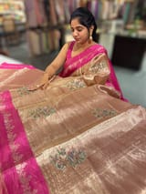 Pink Banarasi Brocade Tissue with embroidery