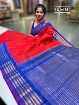 Chilli Red vintage Checks Gadwal Silk Saree : S62F208