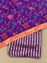 Purple Mul tissue stripes saree with fusion blouse : D62136