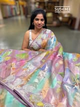 Lilac Printed Organza Tissue stripes saree with embroidery