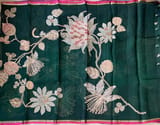 Bottle Green Designer Organza with Tissue applique work