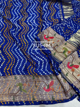 Royal Blue bandhej saree with embroidery : S62F203