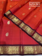 Rust Orange & Winish Brown Vintage Kanjeevaram Saree : S62F121