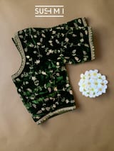 Bottle Green Micro Velvet Saree with heavy handwork