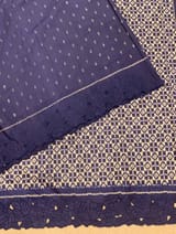Midnight Blue Cambodian–inspired Ikkat Silk Saree with cutwork Rose Border SS50346