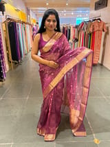 Wine Banarasi handloom tissue saree