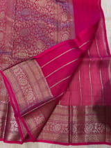 Orange & Ruby Pink Pure Handloom Kora Banarasi Saree