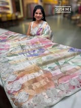 Printed Organza Tissue stripes saree with embroidery