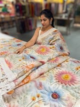 Ivory Organza 3D floral Printed Saree hemlined with crotia lace SS50306