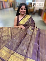 Darkbrown & Violet dual tone vaira oosi stripes Vintage Kanjeevaram Saree : S62F119
