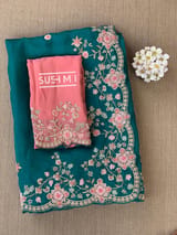 Peacock Green Pure Organza heavy handwork saree