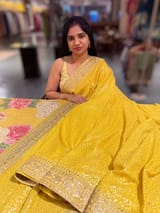 Yellow Georgette Sequence saree with sabhyasachi borders and printed blouse SS50512