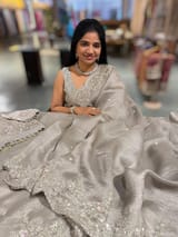 Greyish silver Crush Tissue handwork Saree SS50245