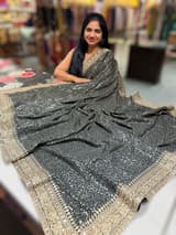 Black Georgette Sequence saree with sabhyasachi borders and printed blouse SS50511