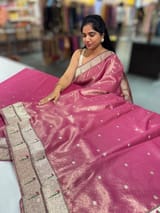 Ruby Pink Tissue Saree with pythani inspired muniya borders SS50546