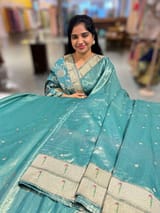 Teal Tissue Saree with pythani inspired muniya borders SS50544