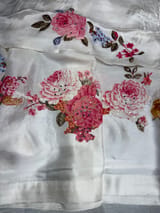Halfwhite Designer Chinnon & Satin Fusion Saree SS5032