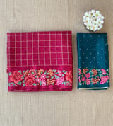 Ruby Pink Mysore Silk Saree with petitepoint embroidery S62110