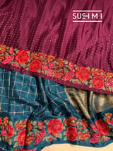 Peacock Blue Mysore Silk Saree with petitepoint embroidery S62111