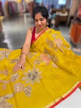 Mango Yellow Designer Organza with Tissue applique work