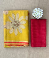 Mango Yellow Designer Organza with Tissue applique work
