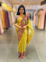 Apple Green Handloom Tissue & Pen kalamkari fusion Saree SS50407