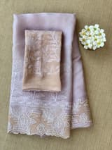 Lilac Organza Saree with tissue cutwork Rose border