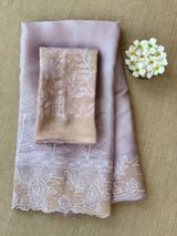 Lilac Organza Saree with tissue cutwork Rose border