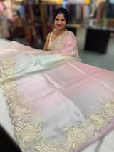 Ombre dyed Pure Organza Saree with parsi gara embroidery SS50279